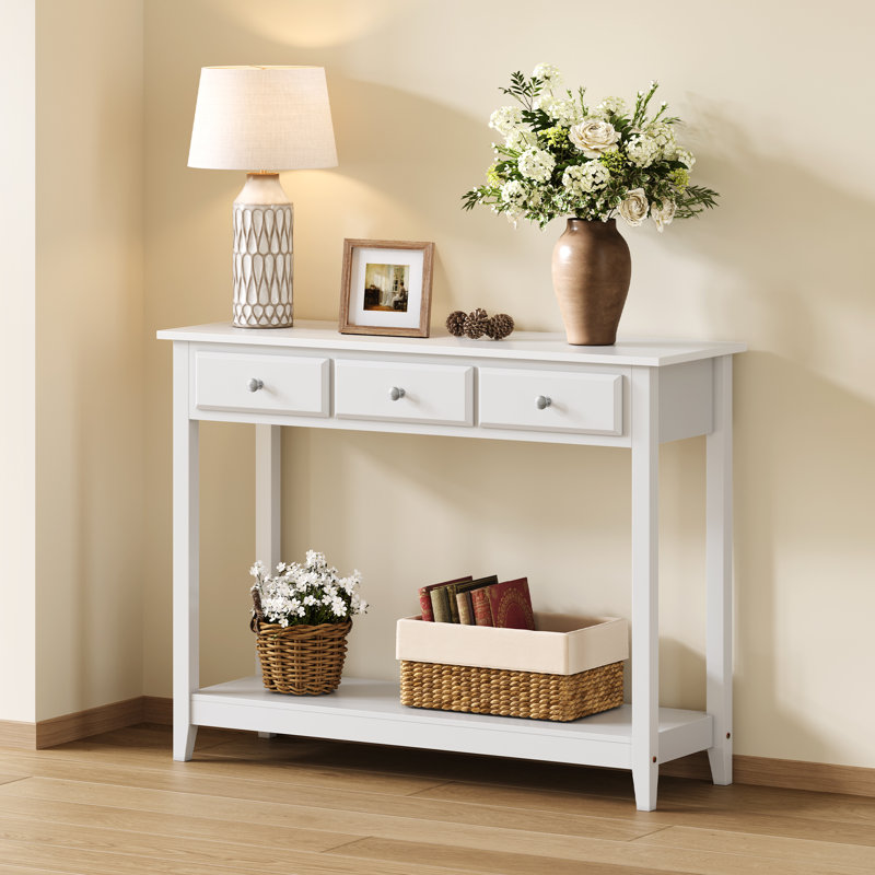 Aarika 42″ L × 13.5″ W × 31.5″ H 3-Drawer Console Table, White