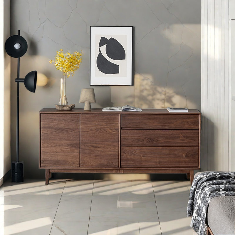Simple Black Walnut Multi-Function Sideboard, 32.3" H x 55.1" W x 16.5" D