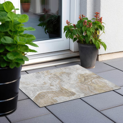 Machine Washable Indoor/Outdoor Cinead ACN1682 Ivory Rug
