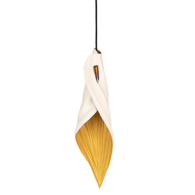 Xavier Clarisse Medium Embossed Leather Pendant Light, 24'' H x 7'' W x 7'' D, Bone