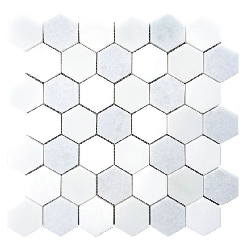 Nubes 12 x 12 Thassos, bleu céleste, carreau hexagonal en marbre blanc (4,83 pieds carrés / caisse) - paquet de 5