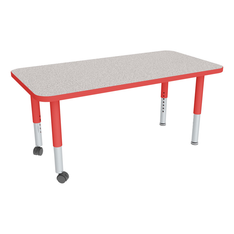 Table d'activités préscolaire rectangulaire à hauteur réglable avec roulettes, Gris nebula, L 36 po x l 24 po, Rouge