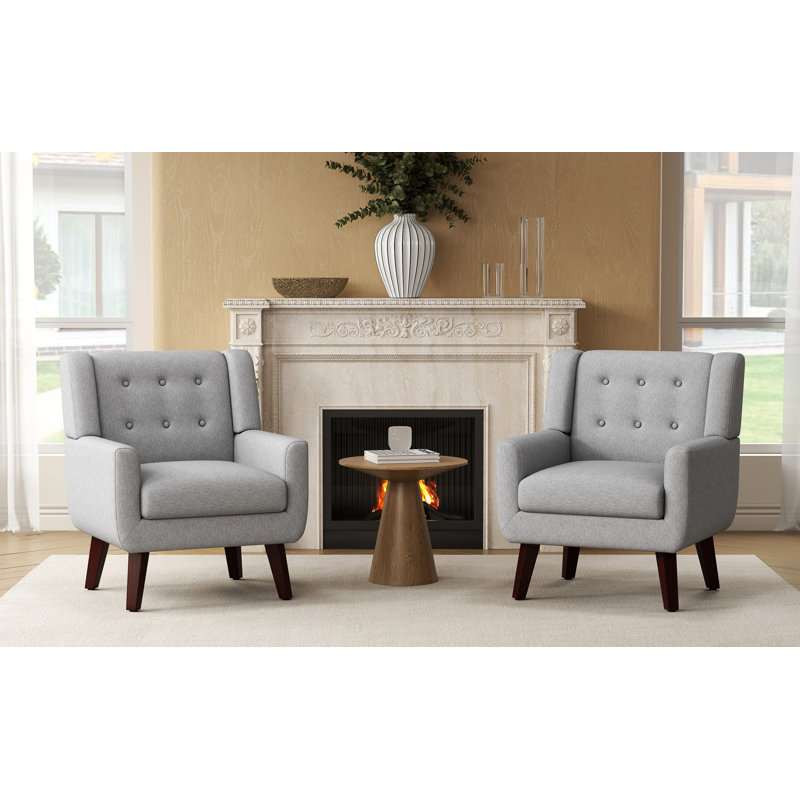 Mid-Century Modern Accent Chair Set Of 2, Light Gray, 2