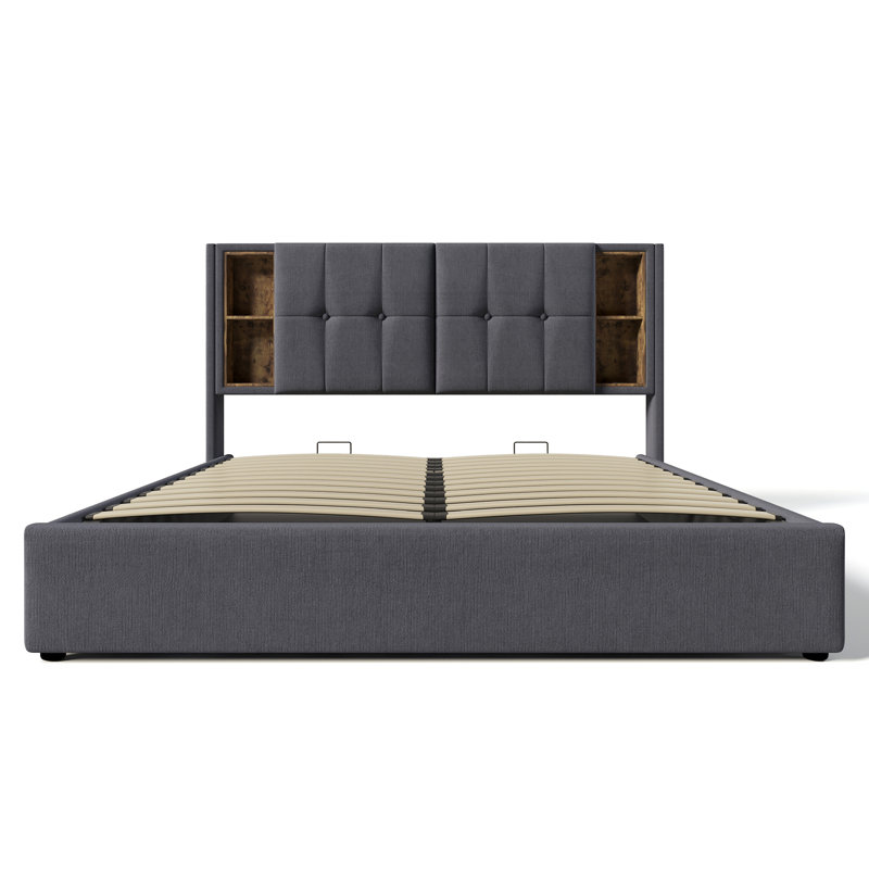 Upholstered Bed With Wireless Charging, 150 x 200cm, Grey