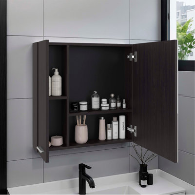 Harbor Medicine Double Door Cabinet,Four Interior Shelves, Black Wengue
