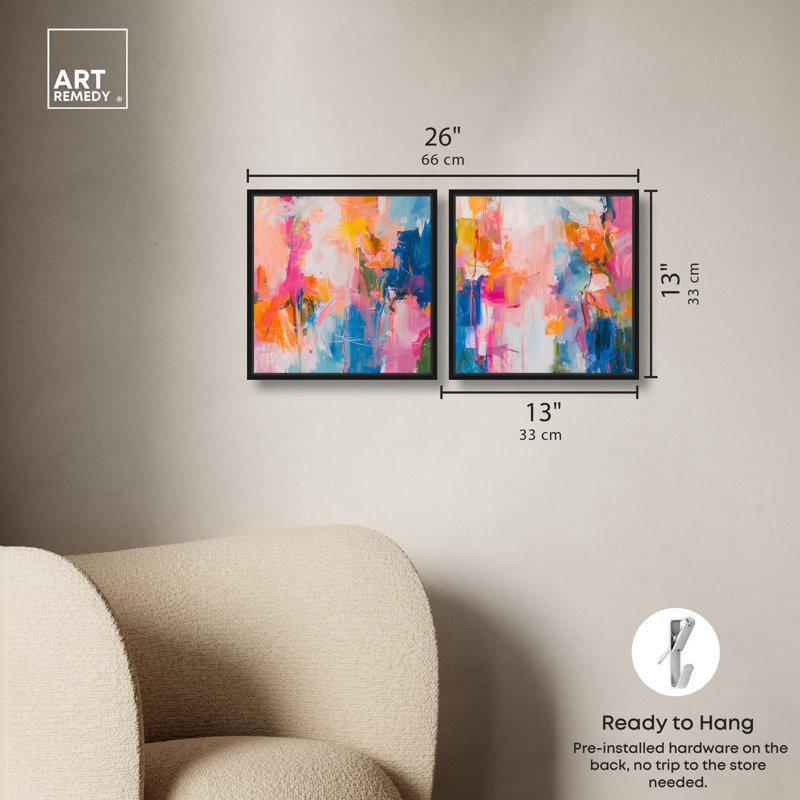 «Knowing Me Set», ensemble de 2 toiles décoratives par Art Remedy, Cadre flottant noir, H 12 po x l 12 po