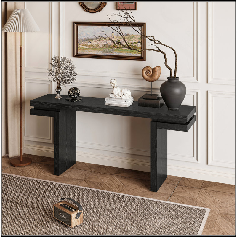 66" Extra Wide Real Wood Veneered Console Table, Minimalist Sofa Table Behind Couch For Entryway, Hallway, Living Room, Home Office, Black
