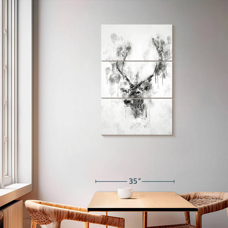 Tête de wapiti en noir et blanc, H 57 po x l 36 po