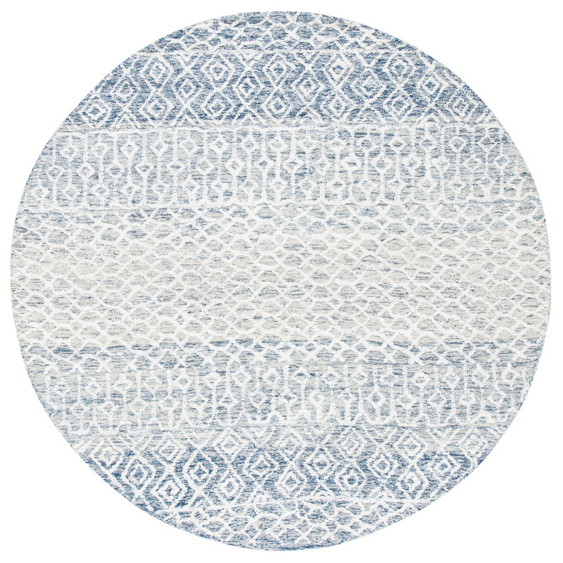 Tapis ivoire / bleu en laine / viscose / coton touffeté à la main Deveraux, Rond 6 pi