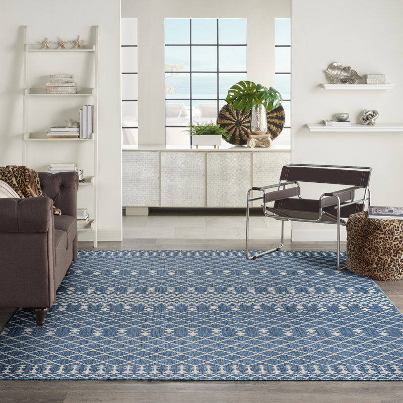 Robbs Rectangle Indoor/Outdoor Area Rug, Rectangle 7' x 10', Navy Blue