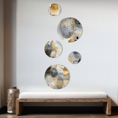 Or et gris, formes modernes, minimalisme III - ensemble d'art abstrait rond rond de 5