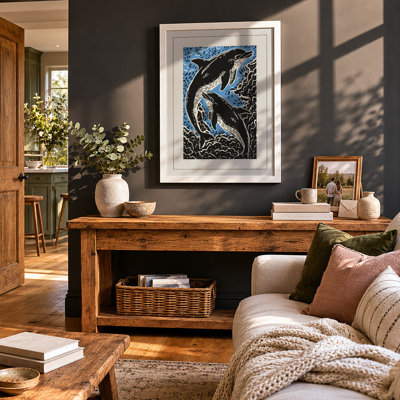 Leaping Whales Coastal - Framed Print