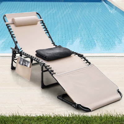 Outdoor Adjustable Textilene Lounge Chair Folding Tanning Chair With Pillow
