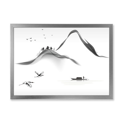 " Monochrome Landscape With Mountains And Boat "