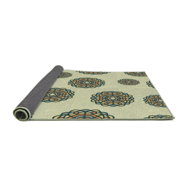 Tapis de mer vert/orange à motifs, Rond 8 pi