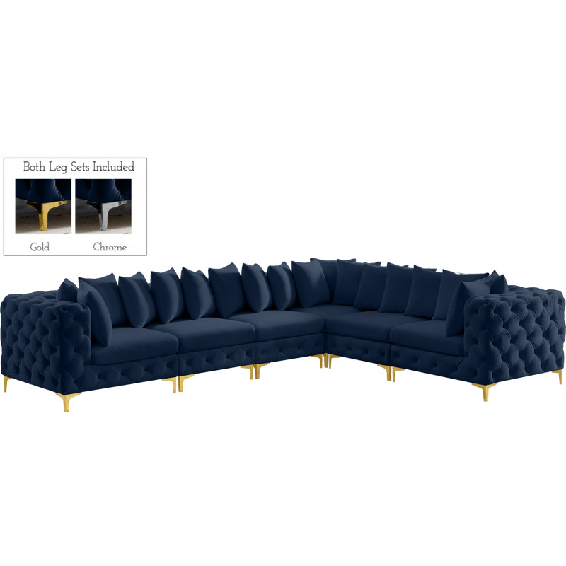 Canapé modulaire réversible en velours de 138 po de largeur, Velours bleu marine