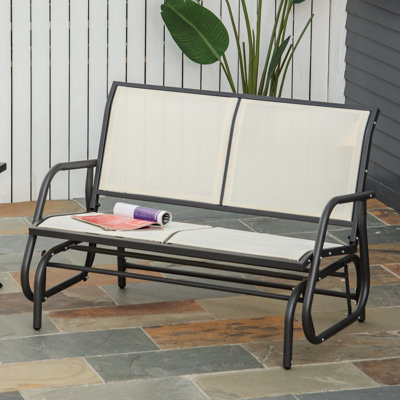 Fauteuil oscillant et oscillant double pour patio, 2 bancs d'extérieur. Beige - tissu de toile, fabrication en acier thermolaqué. Jardin. Tapis à eau 47,5 po x l 27,5 po x H 33,5 po