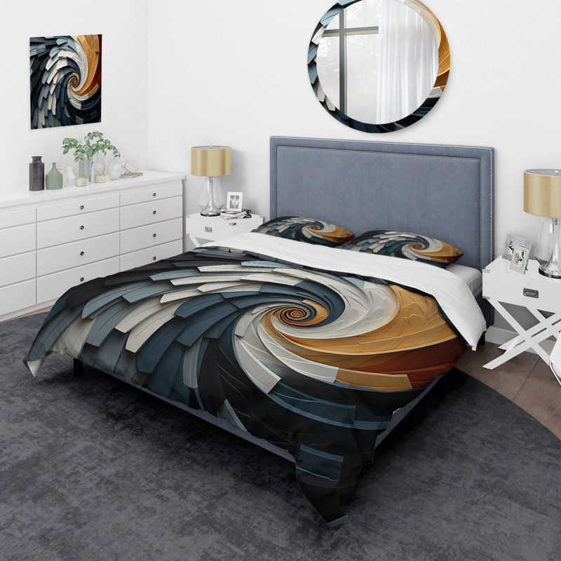 Ensemble de housse de couette en microfibre / polyester à motif géométrique Spiral III Bedding