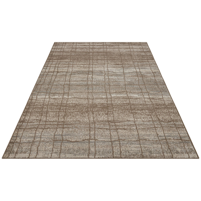 Machine Woven 100% Polypropylene Brown/Ivory Rug, Rectangular 200cm x 280cm