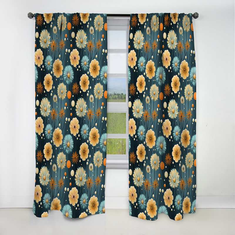 Mod Botanical Delight - Rideau Mid-Century - Rideau occultant géométrique - 1 panneau, L 52 po x L 95 po