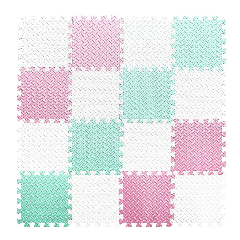 Tapis de jeu en plastique emboîtable, Blanc / rose / vert haricot