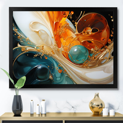 Orange et émeraude marbre lave I - peinture abstraite, art mural