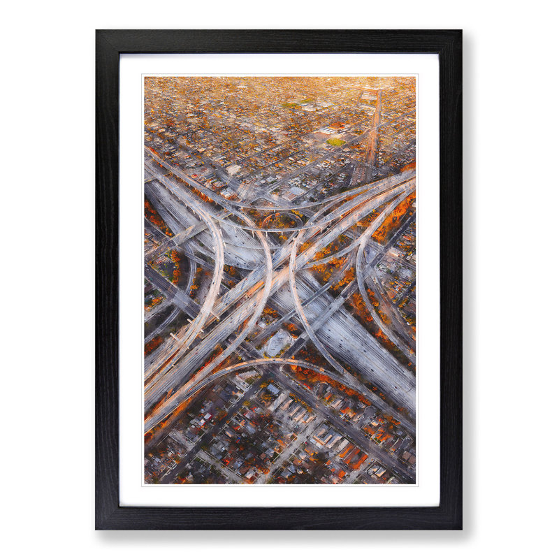 Highways of Los Angeles - Picture Frame Painting Print, 45cm H x 33cm W x 2cm D, Black Framed