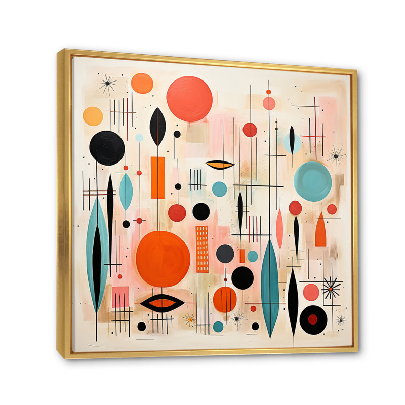 Rose et bleu Mid Century Whimsical Wonders IV - impression, H 36 po x l 36 po x P 1,5 po, Cadre flottant doré