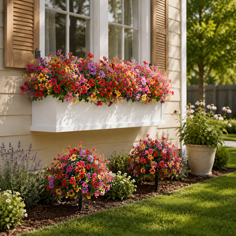 2 pièces de fleurs artificielles pour l'extérieur avec épi de sol et résistant aux rayons UV, Multicolore