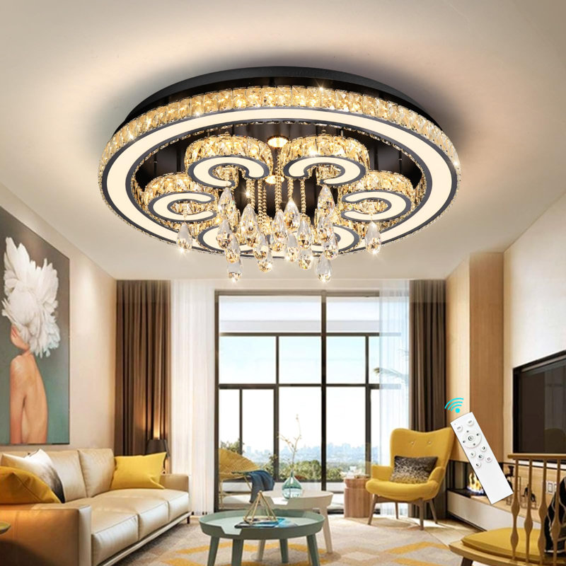 Glam Dimmable Led Crystal Chandelier, Matte Black