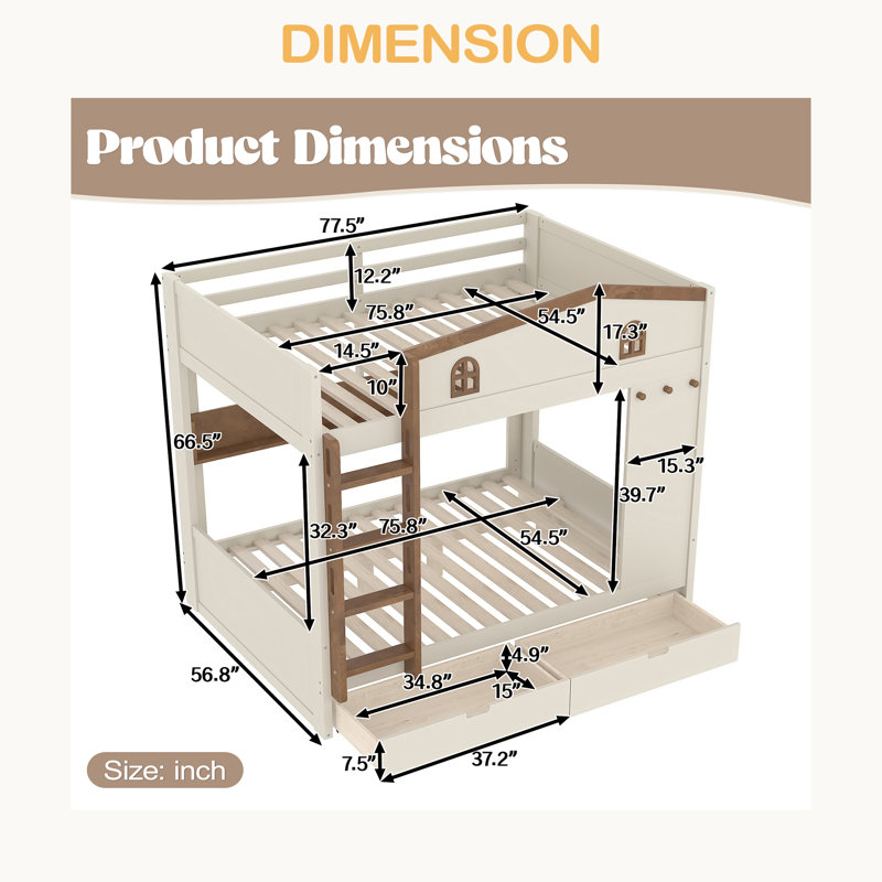 Lit superposé double au-dessus de double avec tiroirs et tablettes de rangement, lits superposés en bois massif avec crochets, aucun sommier nécessaire