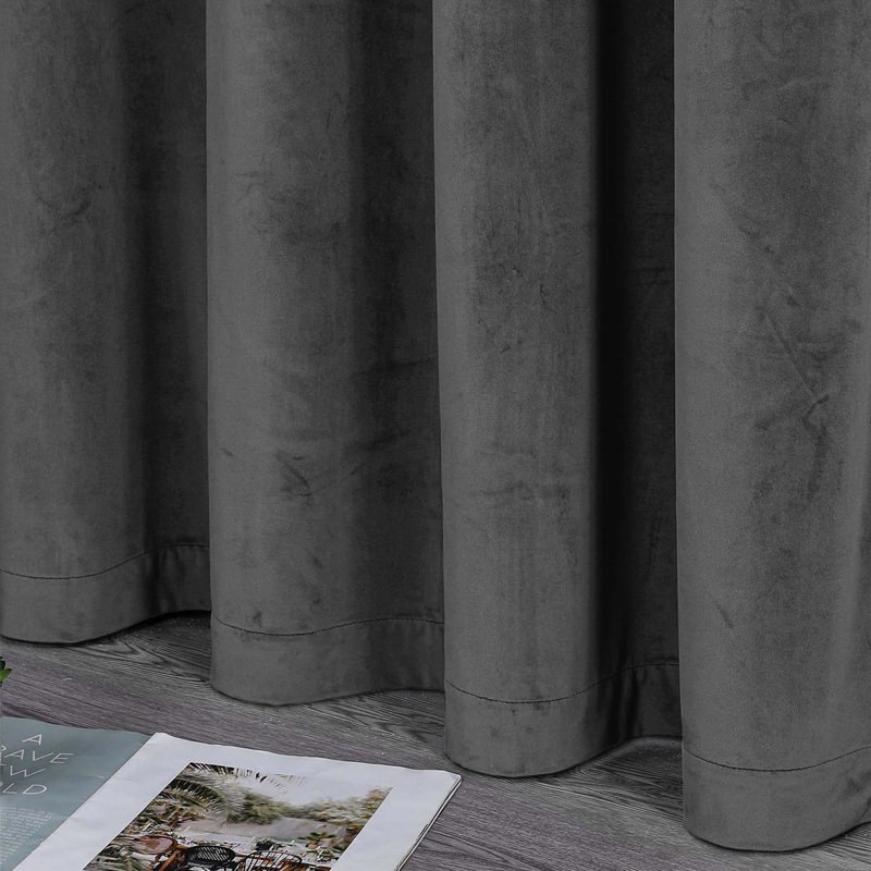 100% Velvet Curtains with Eyelets & Tie Backs, 117cm Width x 137cm Drop, Grey