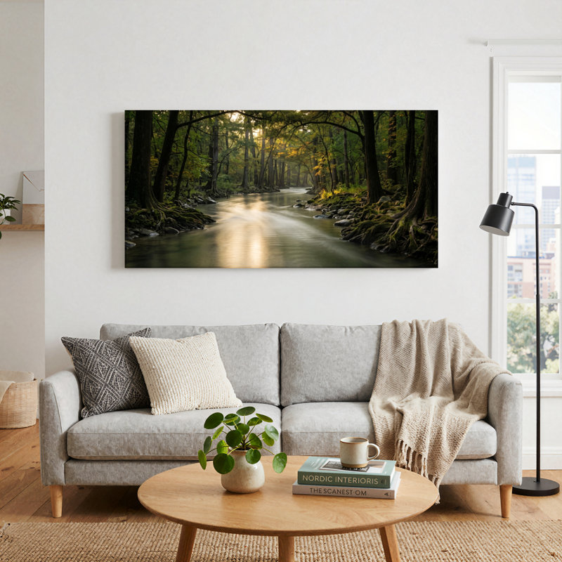 Forest Stream Canvas Wall Art Oil Painting Print Set Of 1, L 48 po x H 24 po, Toile tendue