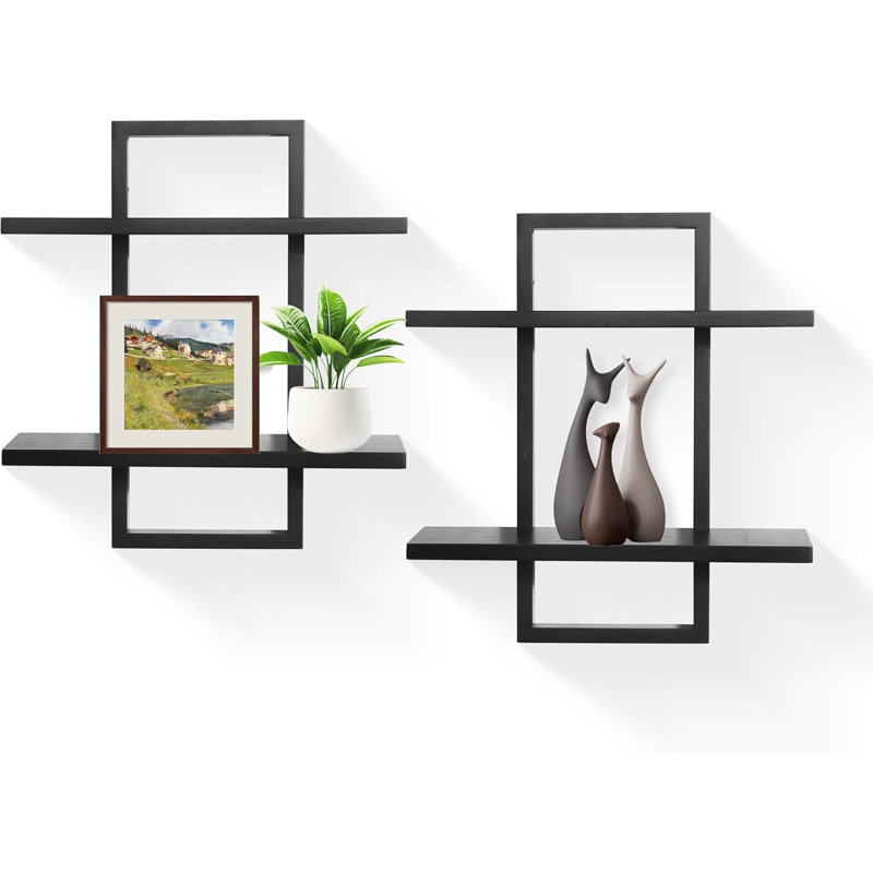 Floating Shelves For Wall, Set Of 2 Modern Wooden Display Shelves, Decorative Hanging Storage For Plants, Photos, And Decor