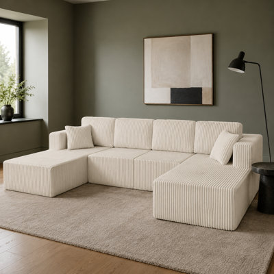 Orvessara 5-Seater Corduroy U-Shaped Modular Sectional Sofa with Double Chaise, Compressed Foam Construction and No Assembly Required