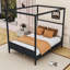 Lit plateforme à baldaquin en bois avec tête de lit tapissier-129390610-129390611