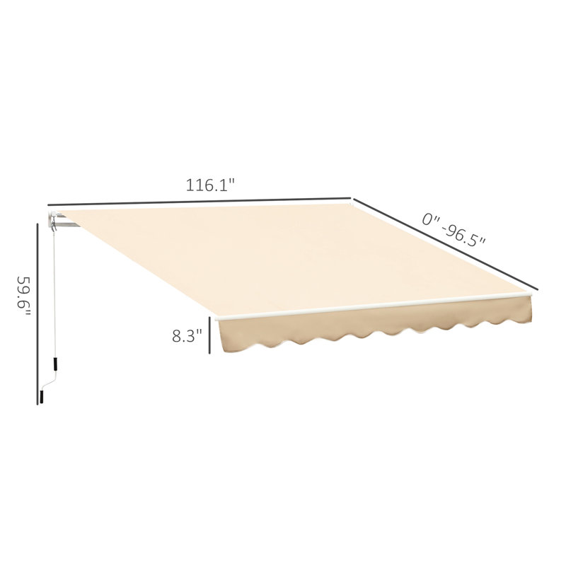 10' X 8' Retractable Patio Awning, Beige Sun Shelter With Manual Crank, & Water- Fabric, Aluminum Frame For Deck, Balcony, Yard, Deck Awning 8', Sunshade Patio, Yard