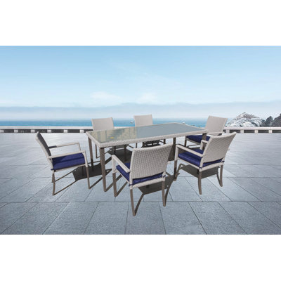 Beauvallon 6 - Person Patio Dining Set Rectangular Table with Sunbrella® Cushions Included