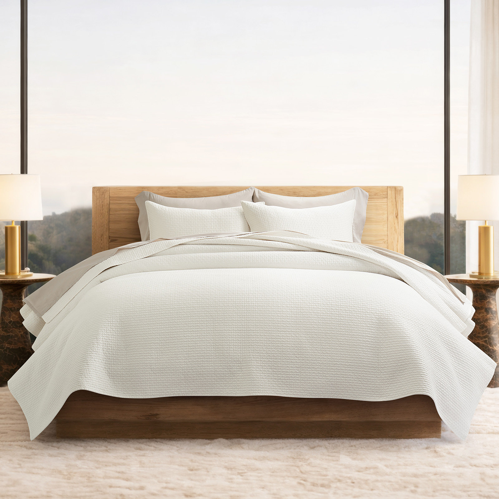 Cotton Sateen Quilt Set, Bright White, Queen Quilt + 2 Standard Shams