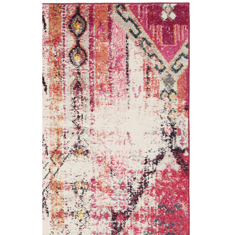 Tapis rose de style Sud-Ouest Almyra, Tapis de couloir 2 pi 2 po x 12 pi