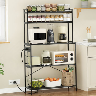 Grand support de boulanger à 5 niveaux avec prises électriques, support à micro-ondes de 39 pouces et bar à café, tablette de rangement pour la maison, rangement pour comptoir