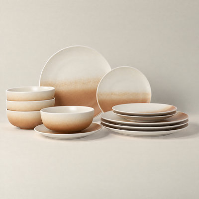 12 Piece Stoneware Dinnerware Set with Plates and Bowls, Service for 4