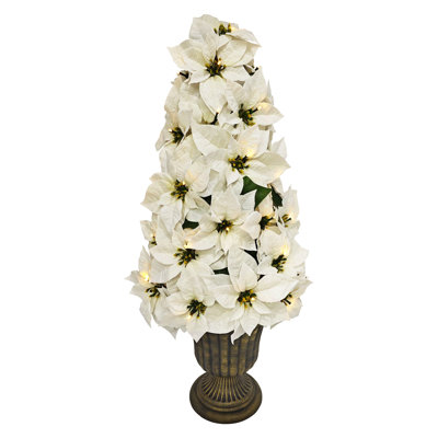 36 Inch Pre-Lit Battery-Operated Artificial Potted White Poinsettias