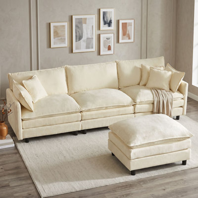 Modular L Shaped Sectional Sofa with Movable Ottoman