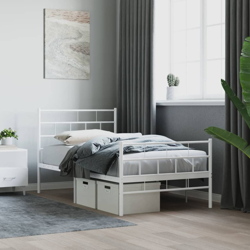 Danzell Metal Bed Frame, Heavy-Duty, No Mattress, White, Twin XL