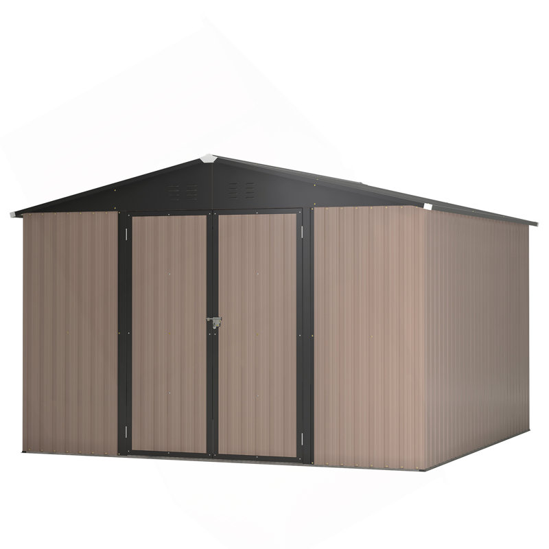 10' X 10' Metal Storage Shed For Ourdoor, Steel Yard Shed  With Design Of Lockable Doors, Utility And Tool Storage For Garden, Backyard, Patio, Outside Use