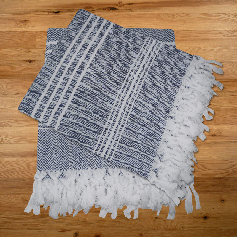 Wadlington Turkish Cotton Beach Towel , White/Blue