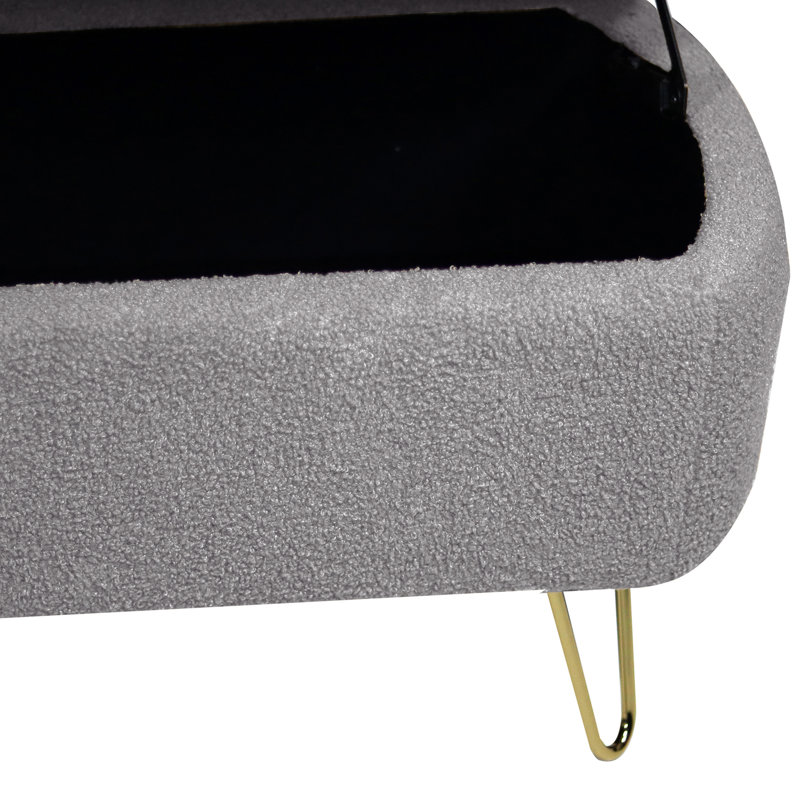 Practical Bedroom Bench With Grey Faux Fur And Storage Compartment, Gray