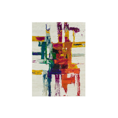 Tapis en laine noué à la main ivoire à motif abstrait 4 pi x 5 pi 10 po Castle 5C4887B6EF4E4586B856CC6FE745F96B
