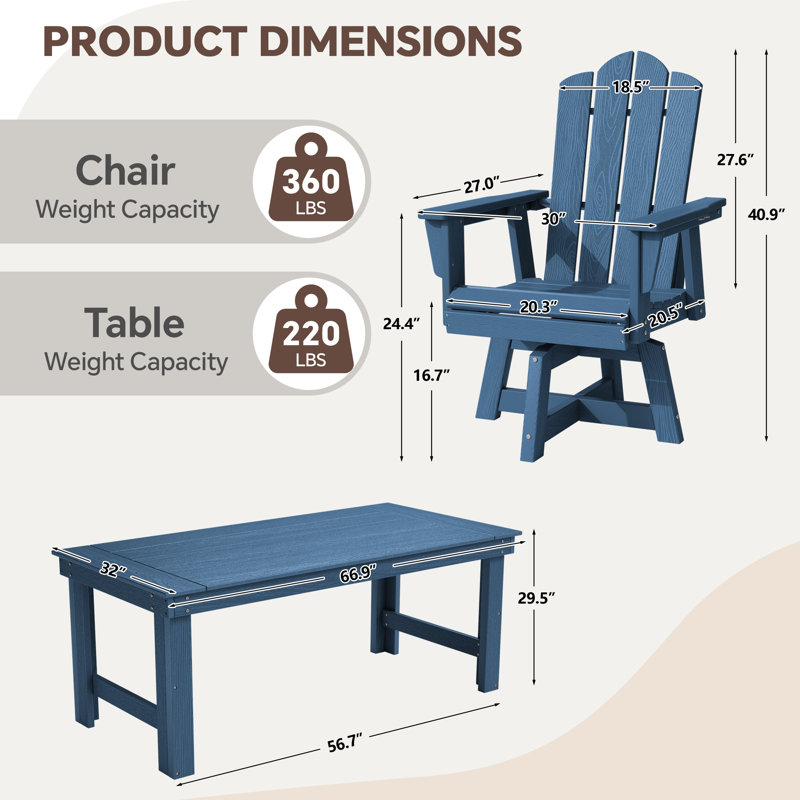 Chaise de salle à manger pivotante HDPE, Navy